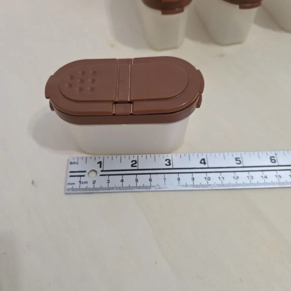Vintage Tupperware #1843 Spice Container Shakers Brown Magnetic Lids Set of 8